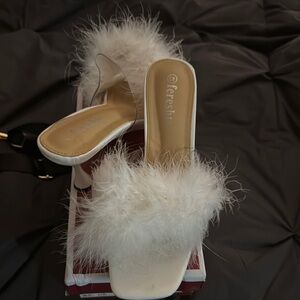 Women's White Feathered Sandals